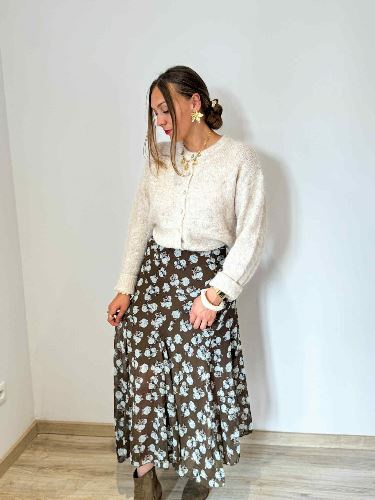 Jupe marron fleurs bleues