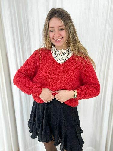 Chemise fleurs et rayures noir et rouge