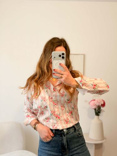 Chemisier rayé rose