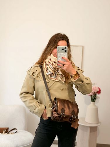 Trench court beige col claudine ajouré