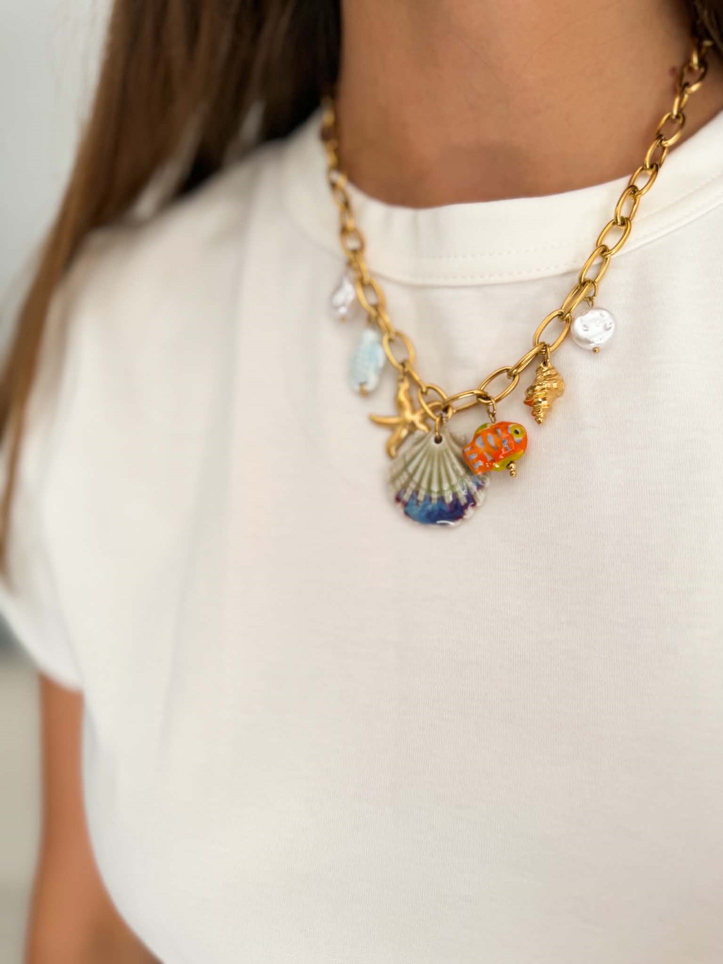 Short à rayures - Beige et bleu ciel