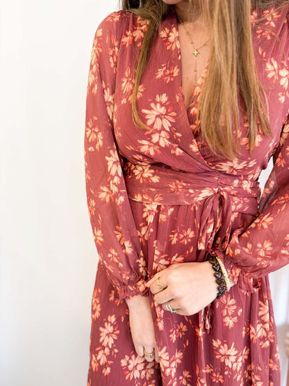 Robe longue fleurie - Terracotta