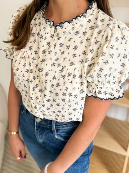 Blouse gaz de coton écru marine