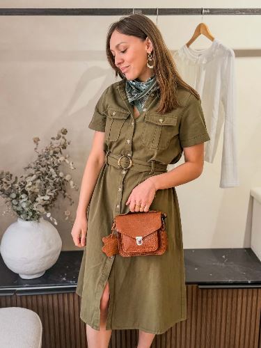 Robe en jean à boutons - Kaki