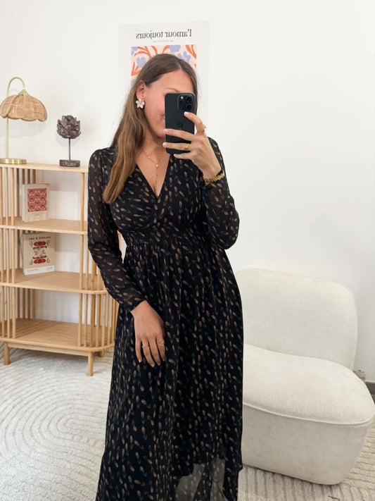 Robe imprimée fluide longue noir