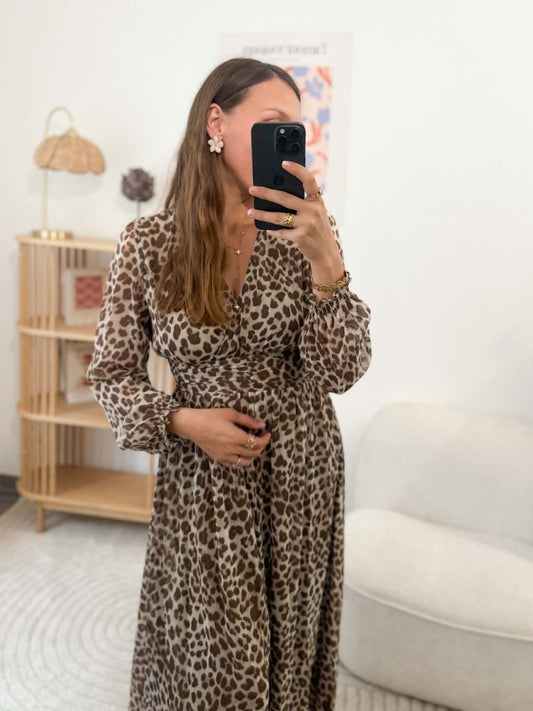 Robe longue fluide léopard