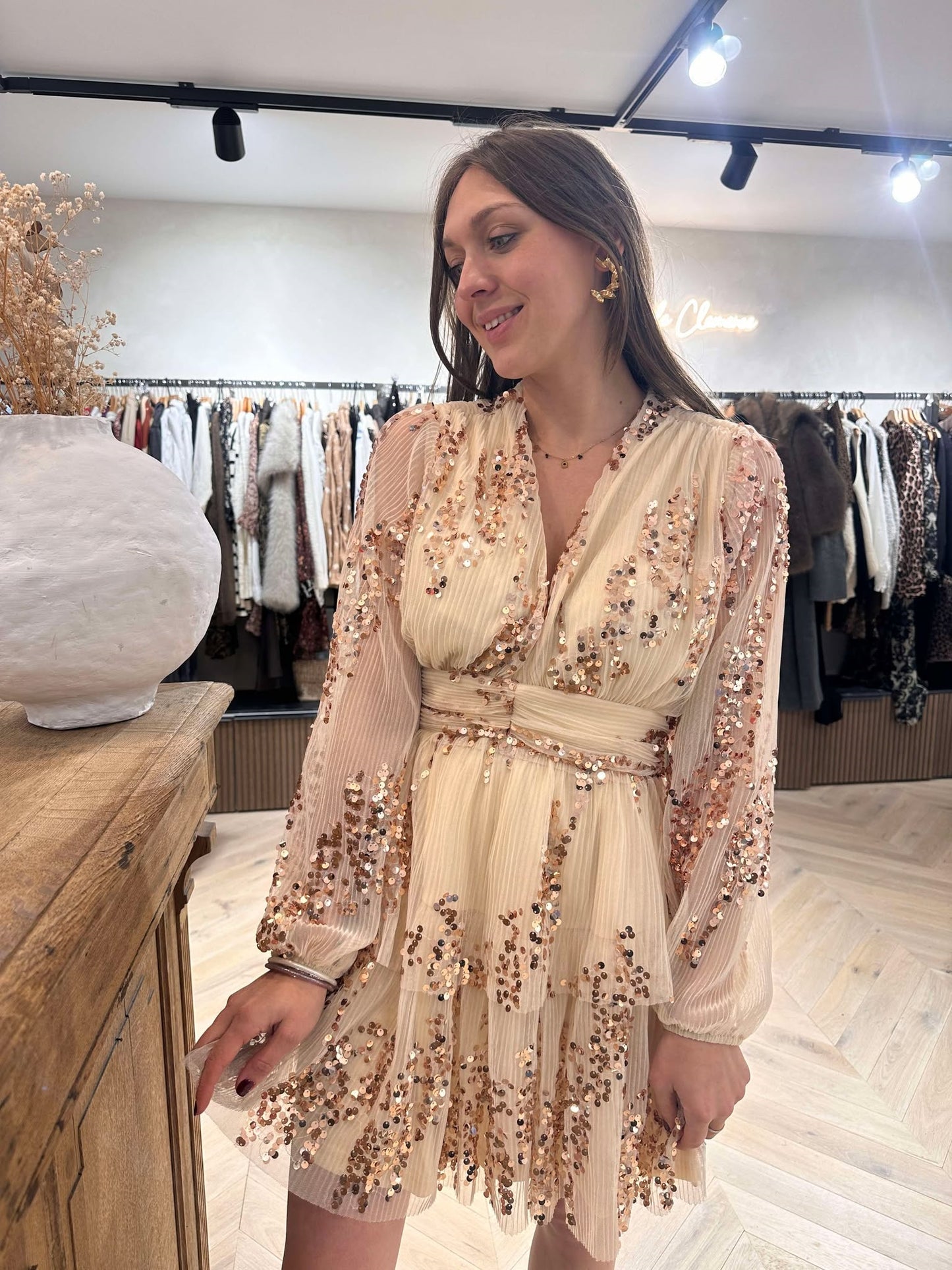 Robe sequins beige