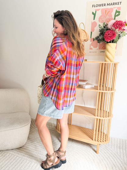 Blouse carreaux brodée