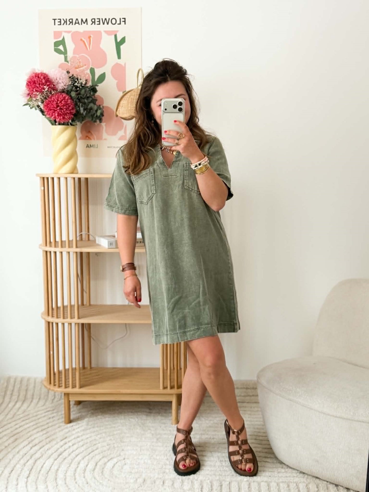 Robe en jean droite - Kaki