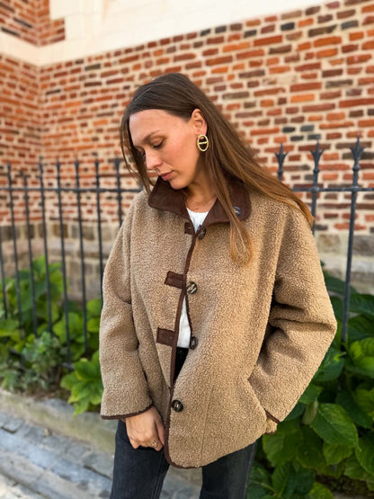 Manteau reversible moumoute/suédine marron