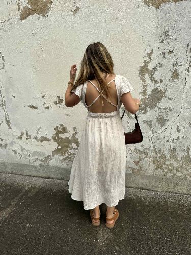 Robe longue creme coton