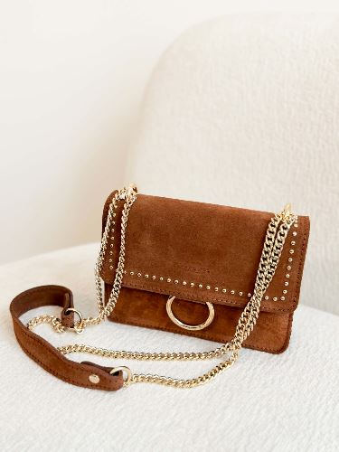 Sac en daim clouté - Marron