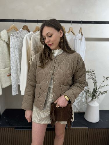 Veste velours matelassée taupe