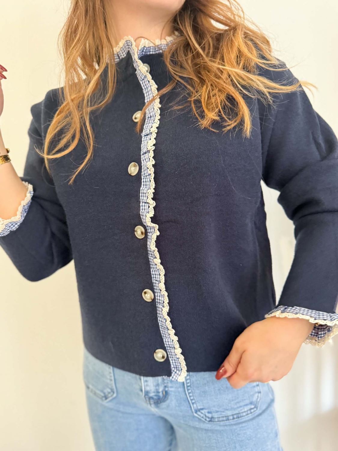 Gilet dentelle - bleu marine