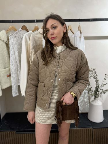 Veste velours matelassée taupe