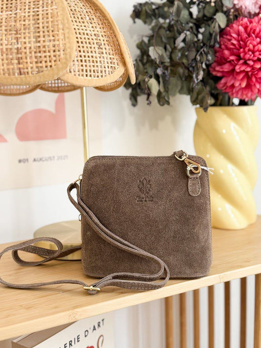 Sac bandouliére daim taupe