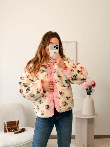 Veste réversible rose fleurie