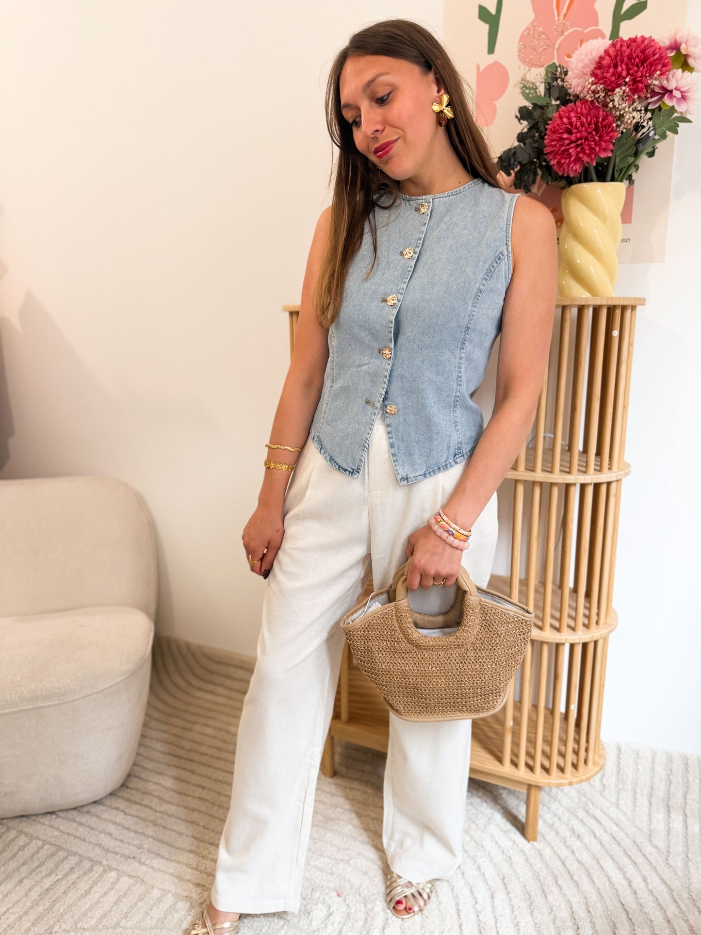 Pantalon fluide lin beige