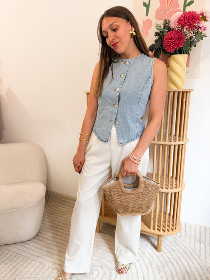 Pantalon fluide lin beige