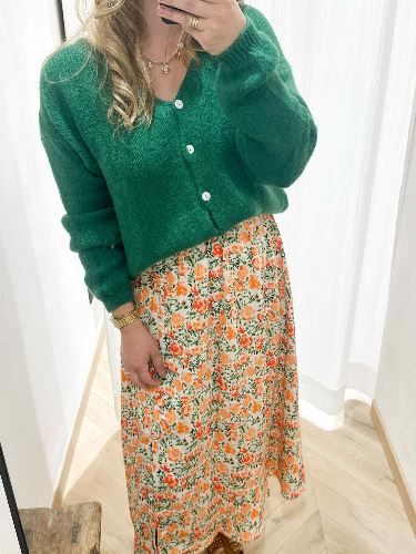 Jupe longue fleurs orange