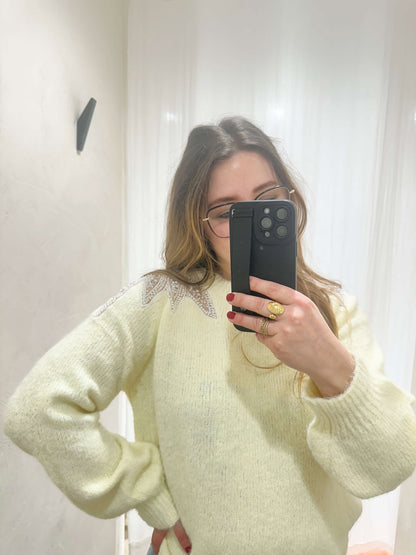 Pull jaune à perles