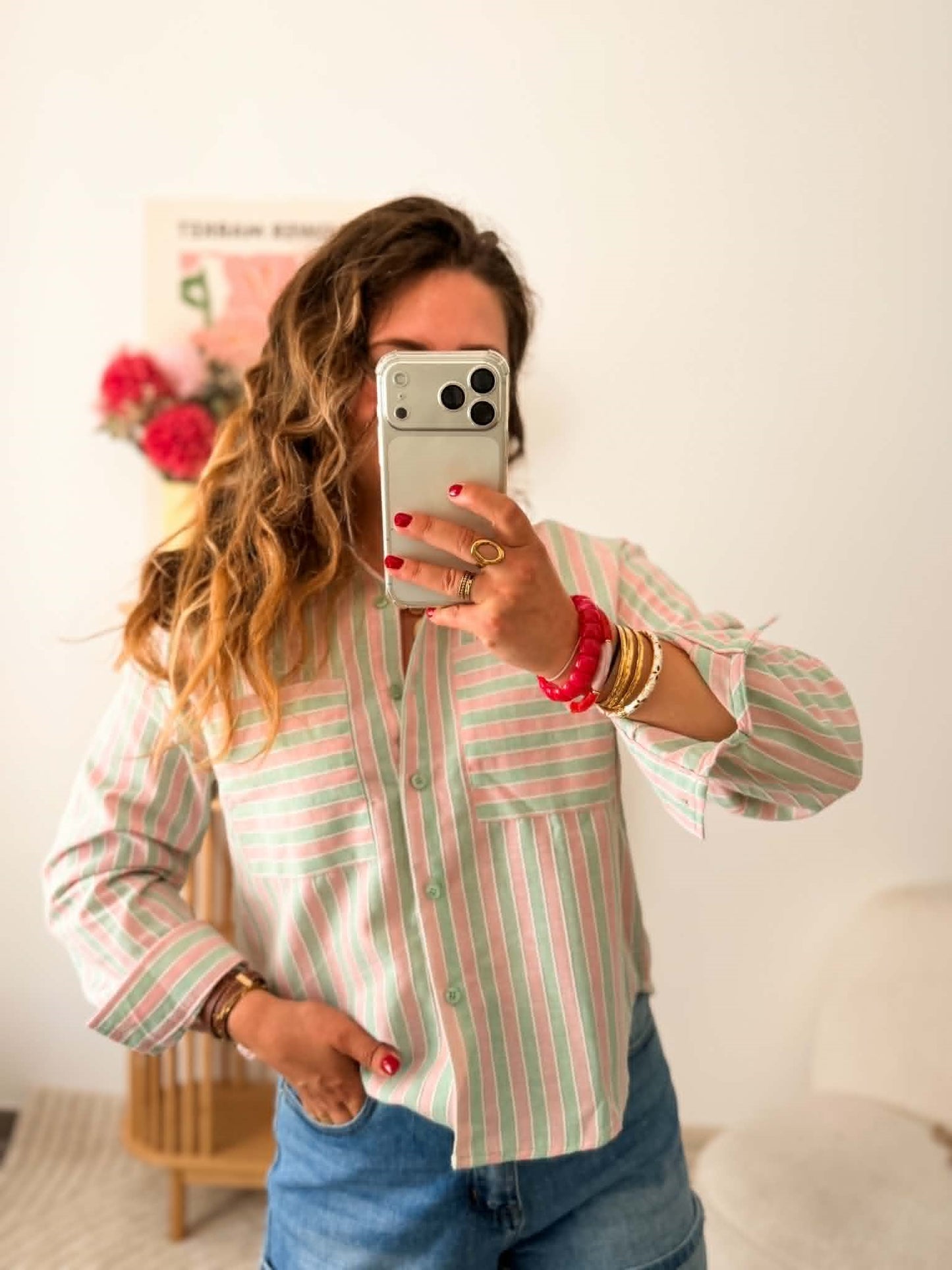 Chemise rayures vert menthe et rose pastel