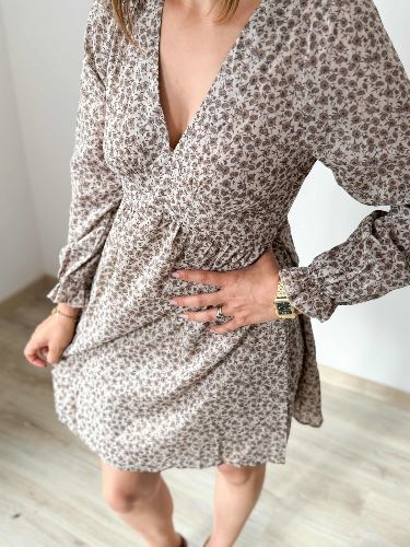 Robe taupe fleur marron