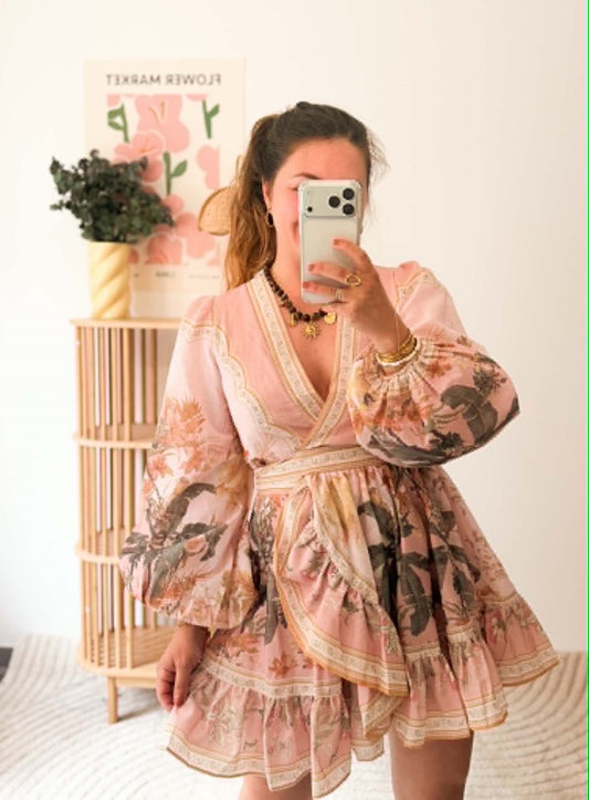 Robe habillée rose palmier