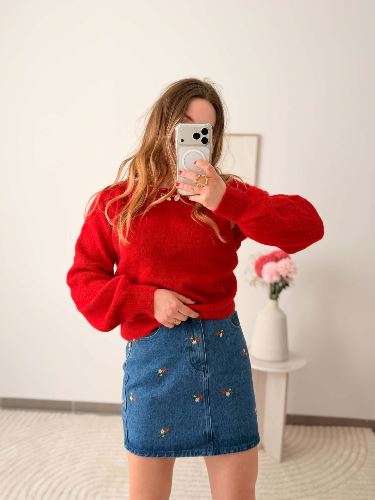 Pull rouge - Nouer reversible