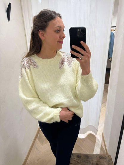 Pull jaune à perles