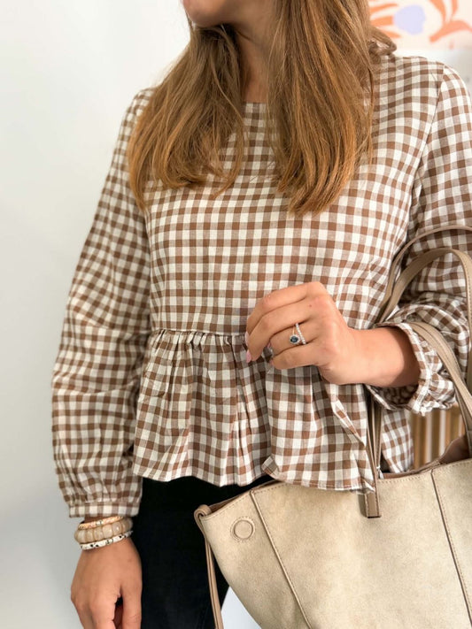 Blouse vichy marron peplum