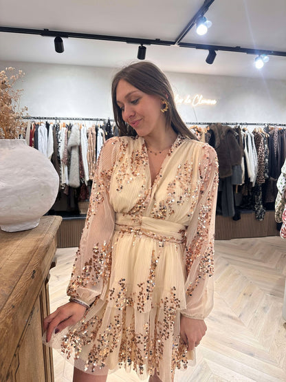 Robe sequins beige