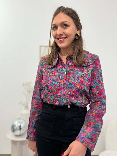 Blouse col claudine liberty fushia