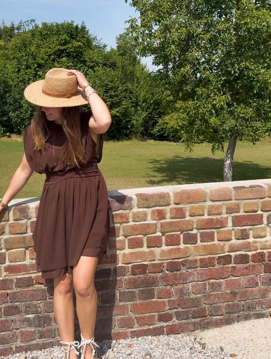 Robe courte drapée chocolat - Fluide et facile à porter au quotidien
