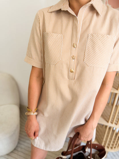 Robe droite à lignes - Beige