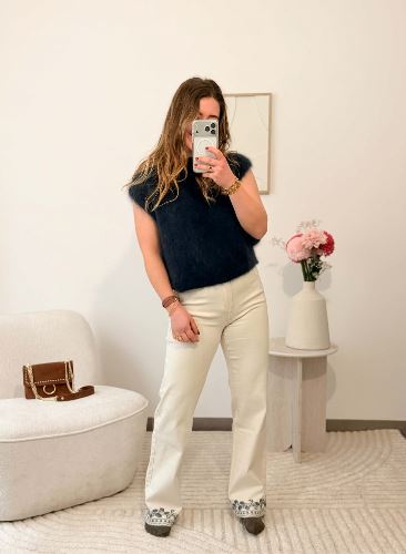 Pantalon écru bords brodés