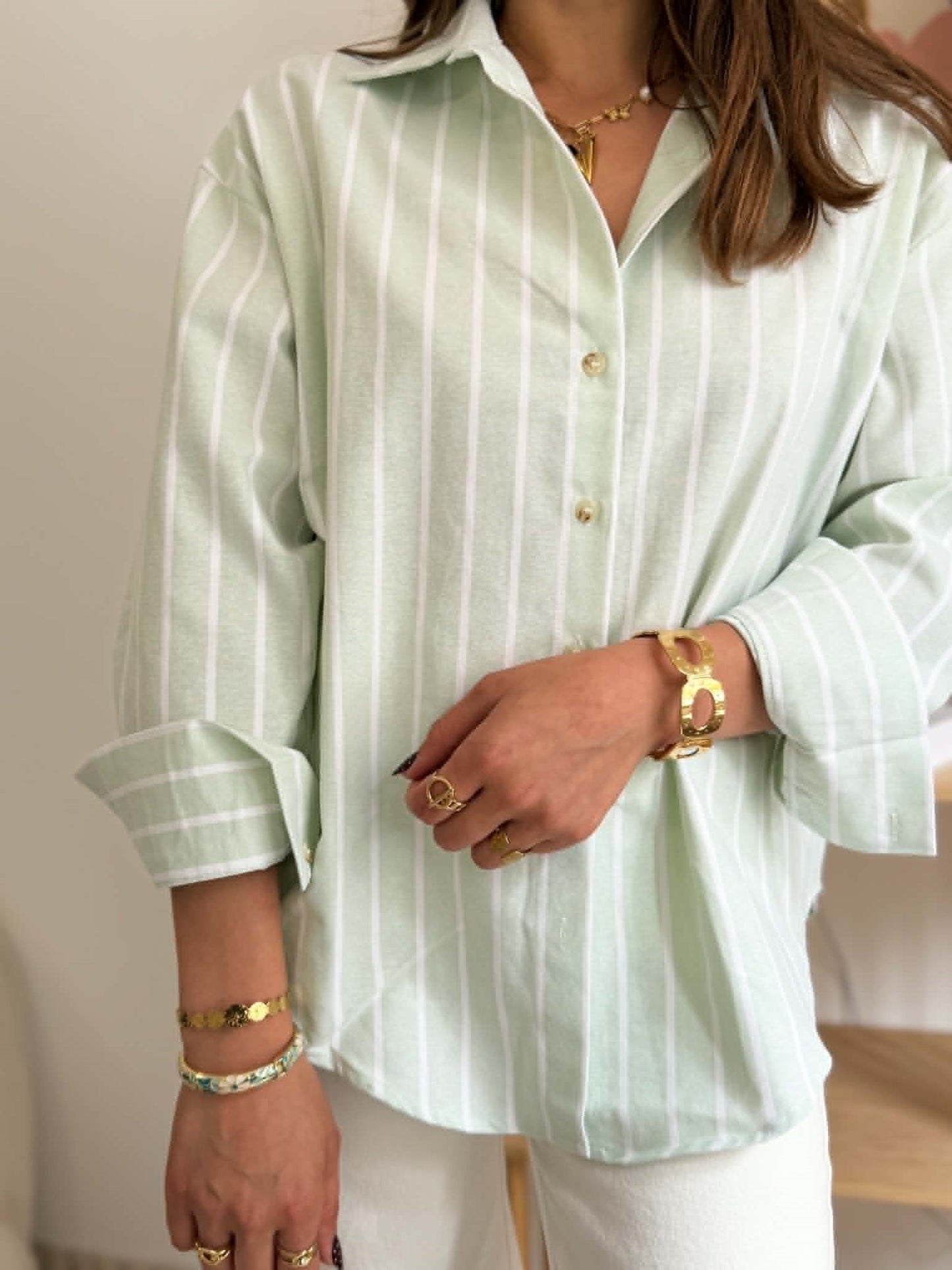 Chemise rayures vert menthe