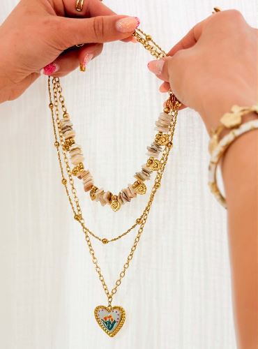 Collier multirangs perles beiges