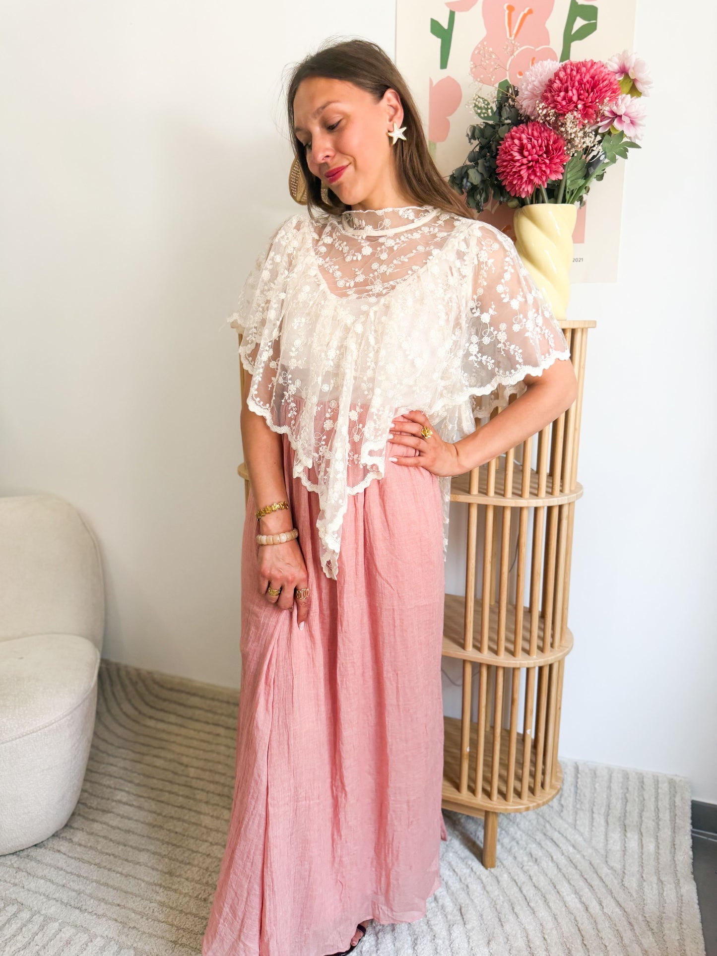 Blouse dentelle volantée