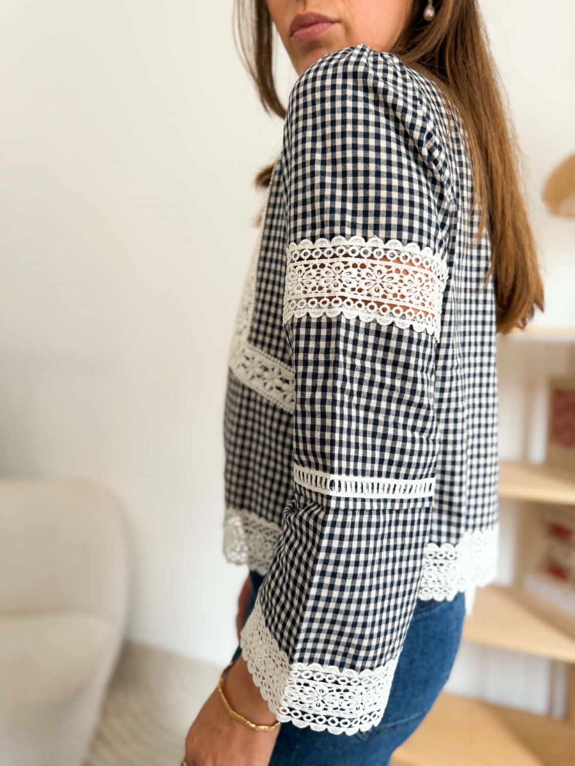 Blouse vichy dentelle - Léopoldine