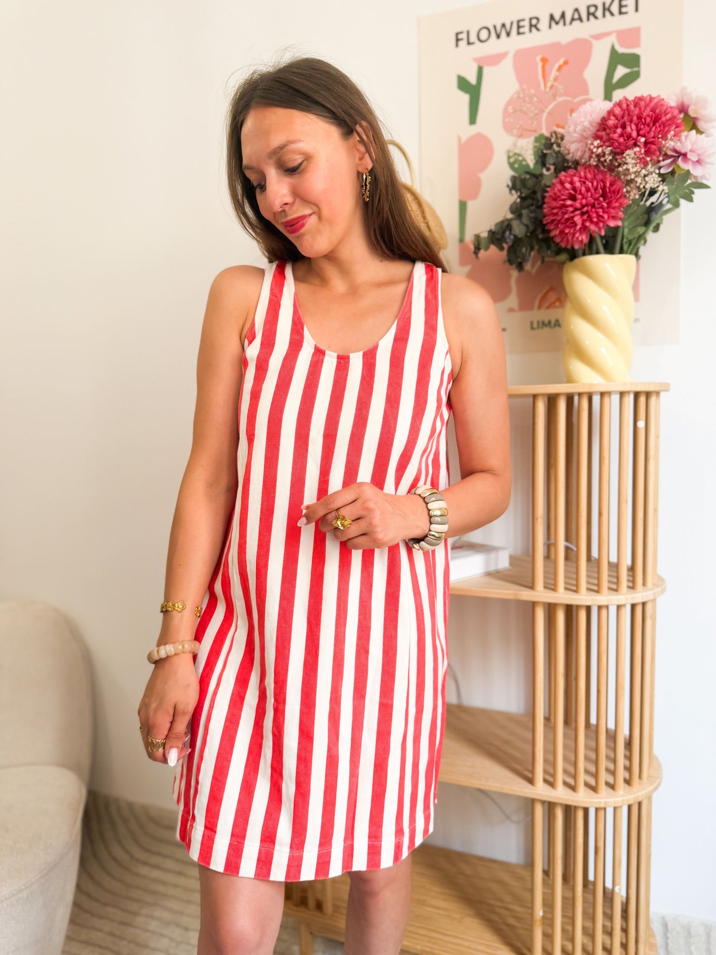 Robe en jean rayures rouges et blanches