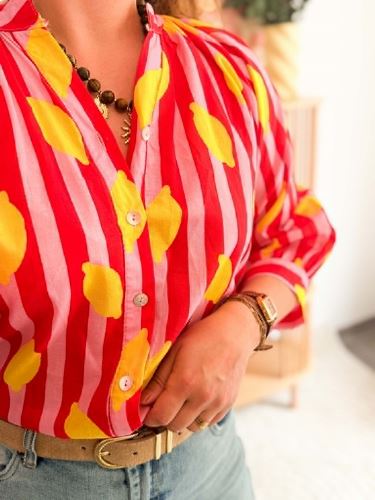 Blouse citron rayée rose