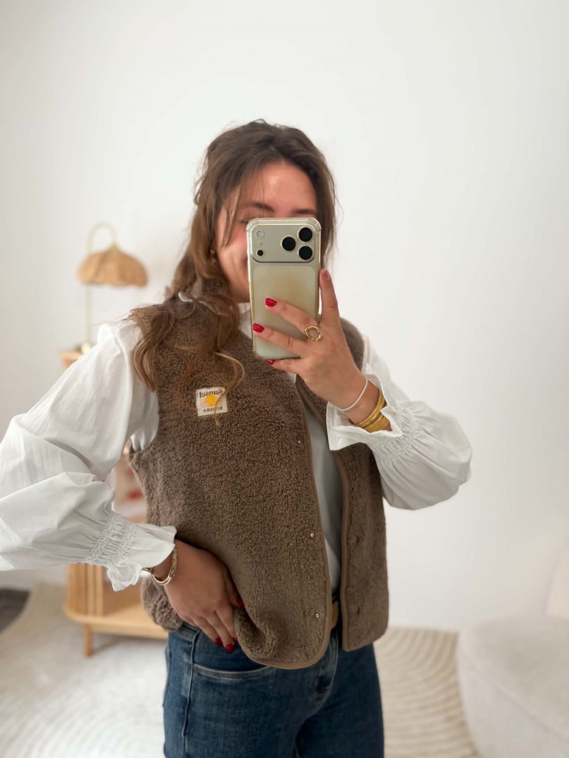 Gilet moumoute sans manche taupe