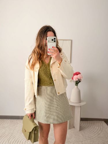 Jupe short - Vichy olive