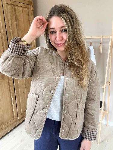 Veste velours matelassée taupe