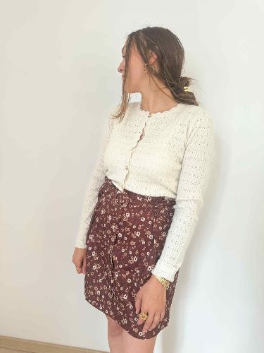 Jupe velours fleurs marron