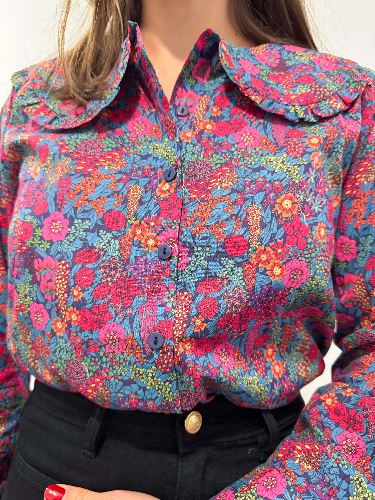 Blouse col claudine liberty fushia