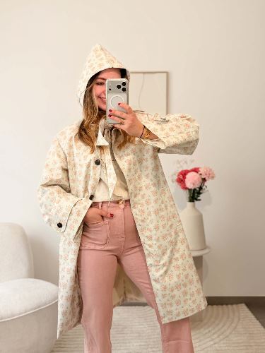 Imper long à fleurs - Capuche reversible