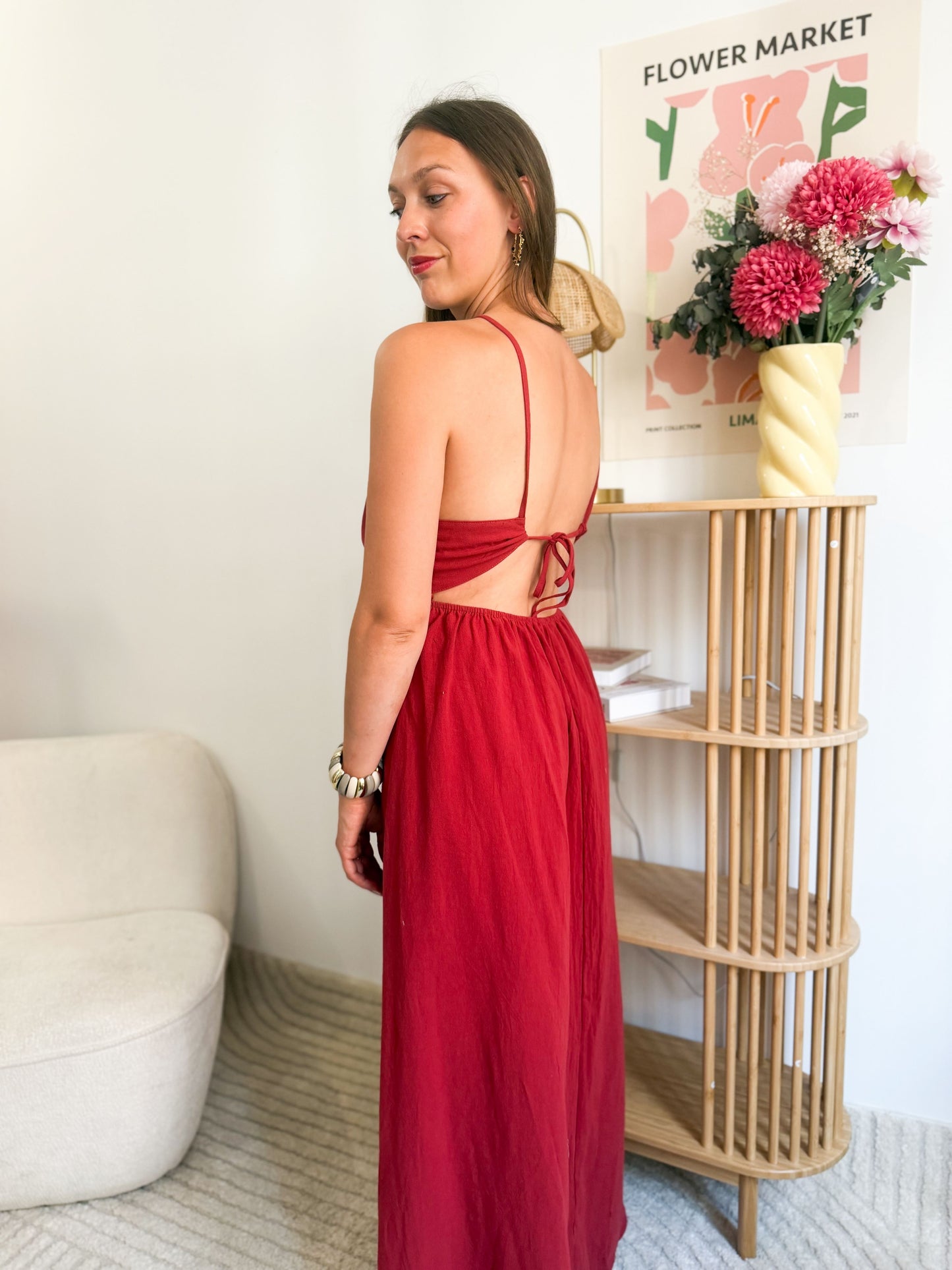 Robe terracotta bretelles perles