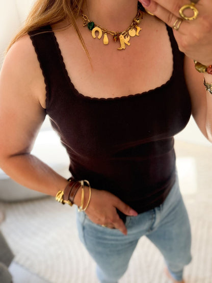 Top marron maille